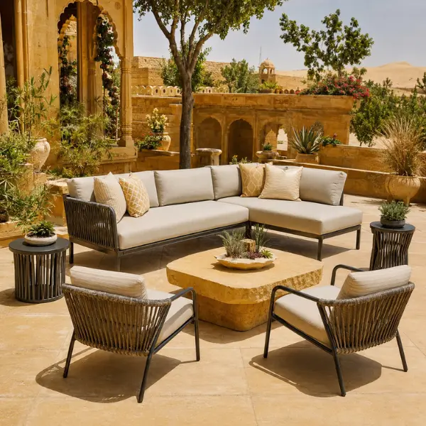 Outdoor furniture manufacturer Jaisalmer providing marine-grade outdoor seating for resorts, hotels, and cafes in the desert climate.
