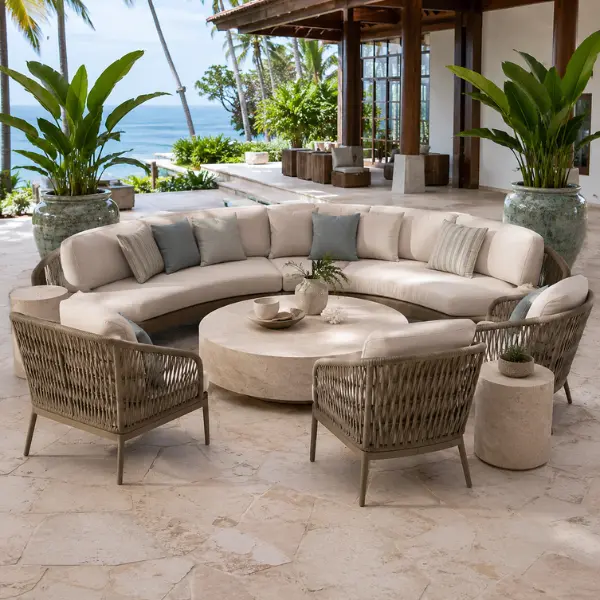 Premium marine-grade outdoor furniture manufactured for luxury resorts in Kovalam by Craftnika