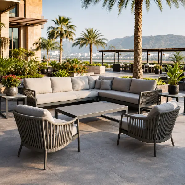 Marine-grade outdoor furniture manufactured for hotels in Vijayawada by Craftnika