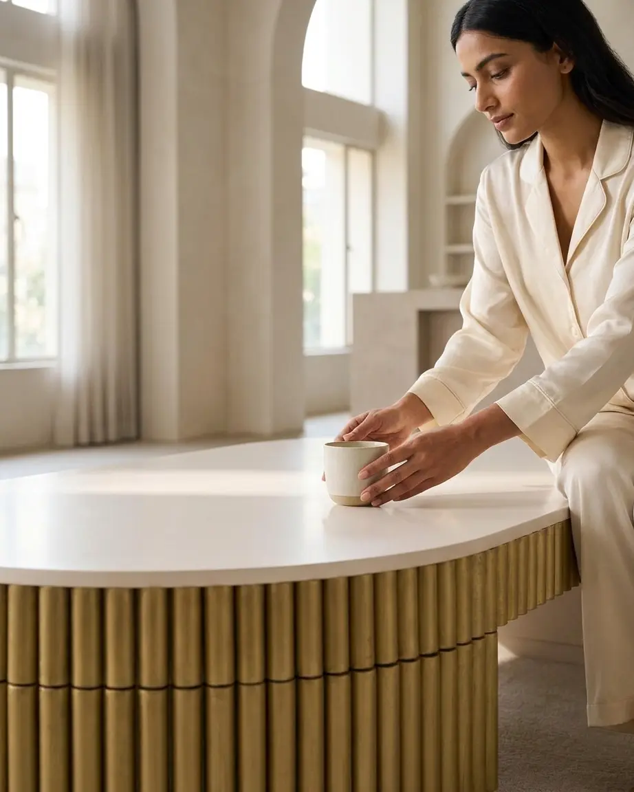 Close up detail of Palladio Fluted Center Table gold fluted design