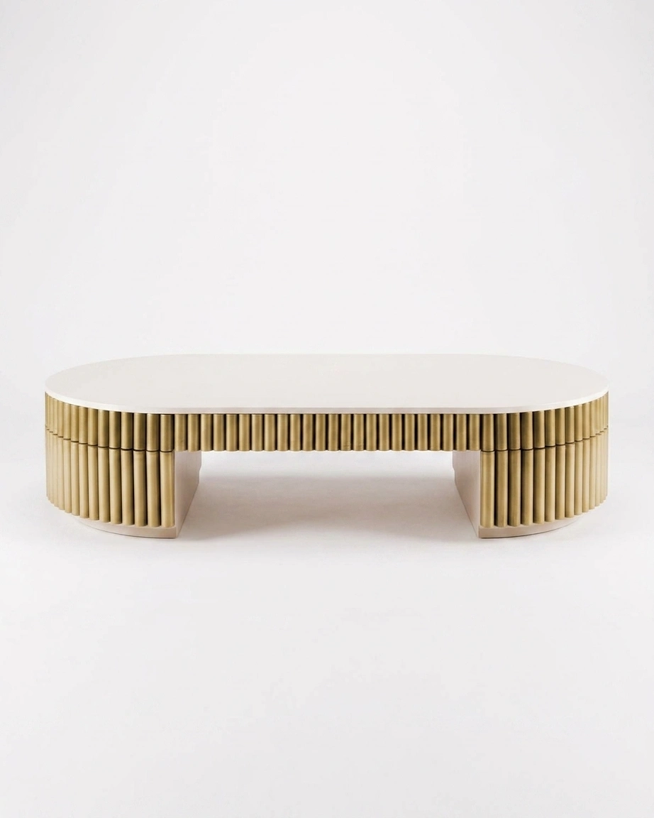 Close up detail of Palladio Fluted Center Table gold fluted design