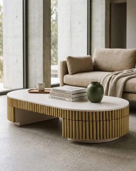 Premium custom made Palladio Fluted Center Table with PVD gold brass base