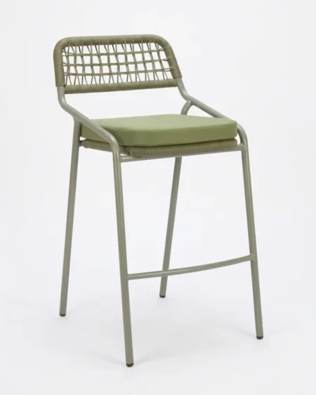 Duo Outdoor Bar Stool with marine-grade aluminium frame placed at a poolside bar counter for hotels and resorts