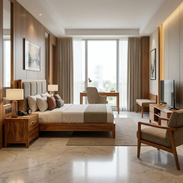 Pune wholesale hotel bedroom furniture built from seasoned solid teak wood.