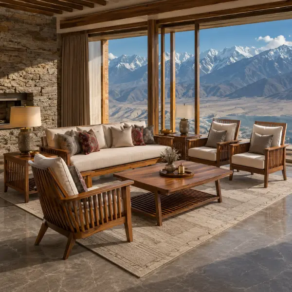 Solid wood resort furniture manufactured by a leading resort furniture manufacturer Leh Ladakh trusts