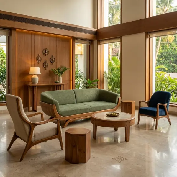 Solid wood resort furniture manufactured by a trusted resort furniture supplier Kerala