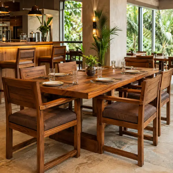 Sturdy, elegant dining tables and chairs from a trusted restaurant furniture supplier in Mangalore.
