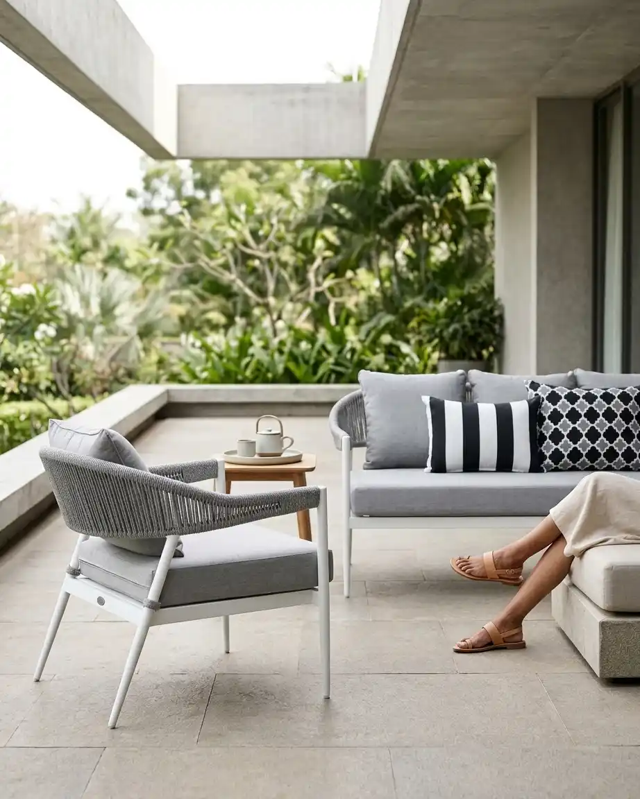 The Monaco model displayed as luxury rope weave furniture wholesale installed in a premium outdoor patio.