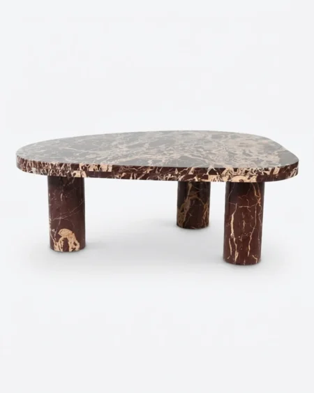 Premium custom made Rosso Sculptural Marble Table with organic three leg design