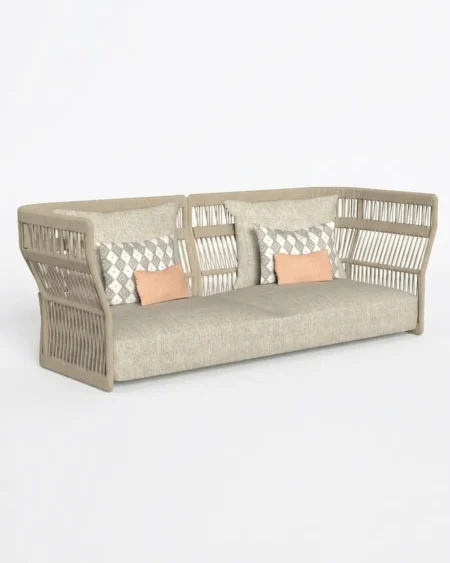 The Sienna Vertical Rope Slat Sofa featuring a sophisticated modern design with premium vertical rope weave and a robust metal frame.