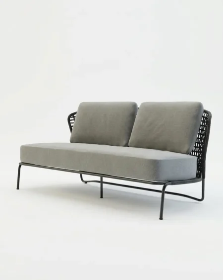 The Vesper Armless Rope Outdoor Sofa featuring a minimalist armless design with premium rope weave over a powder coated metal frame.