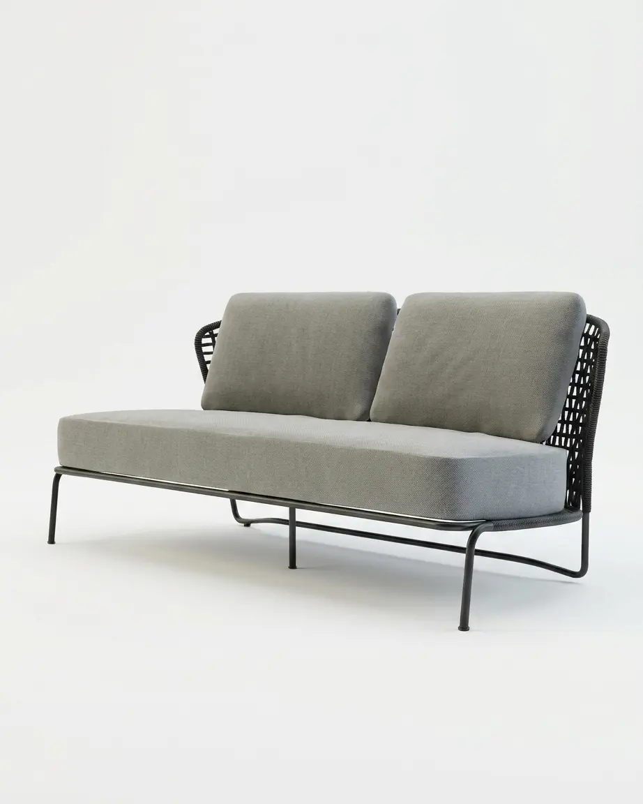 The Vesper Armless Rope Outdoor Sofa featuring a minimalist armless design with premium rope weave over a powder coated metal frame.