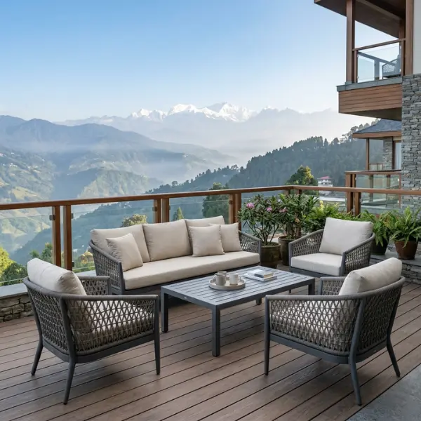 High-quality, marine-grade aluminium outdoor furniture designed for Darjeeling resorts.