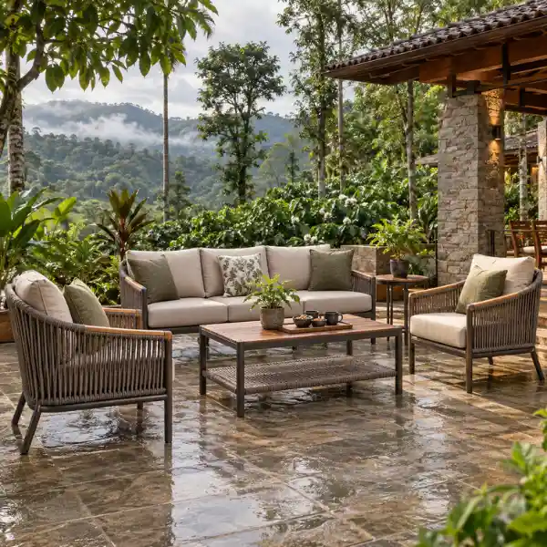 Sustainable eco furniture for resorts built by a premium Eco Furniture Manufacturer Chikmagalur.