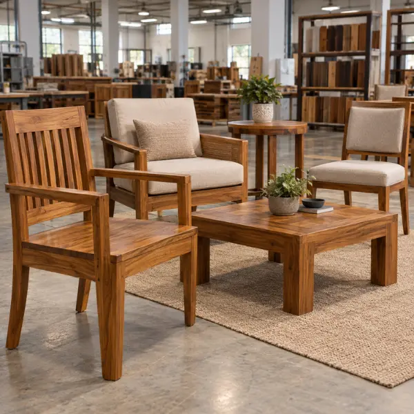 Custom solid teak wood seating built by a premium Hotel Furniture Manufacturer Belagavi.