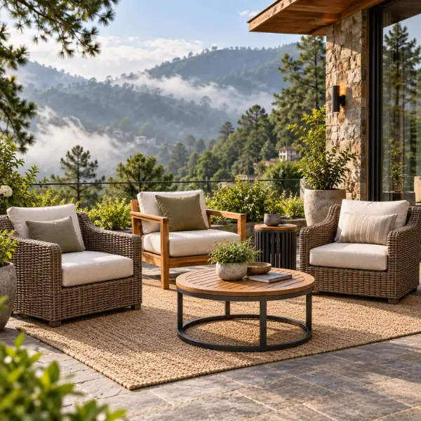 Weather-resistant outdoor patio furniture by a leading Luxury Resort Furniture Manufacturer Kasauli.