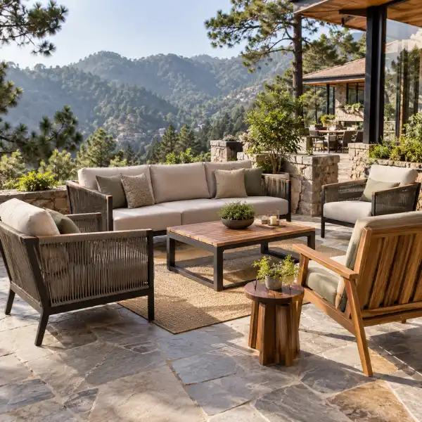 Marine-grade aluminium outdoor furniture built by a premium Luxury Resort Furniture Manufacturer Kasauli.