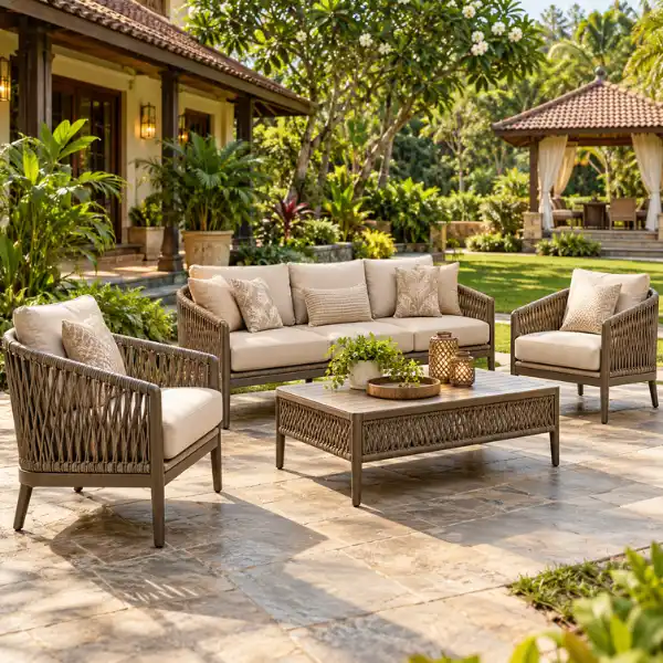 UV-stabilized HDPE wicker seating by a premium Beach Resort Furniture Manufacturer Mahabalipuram.