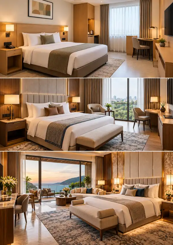 3 star vs 4 star vs 5 star hotel furniture cost per room budget comparison chart in India