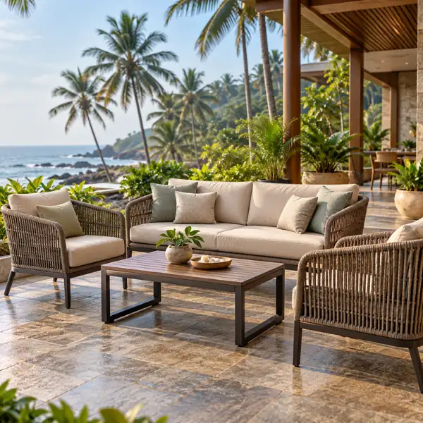 Weather-proof coastal seating by a trusted Resort Furniture Manufacturer Kannur.