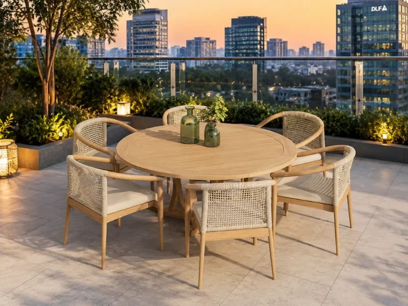Hotel outdoor furniture for terraces in Noida featuring luxury weatherproof materials